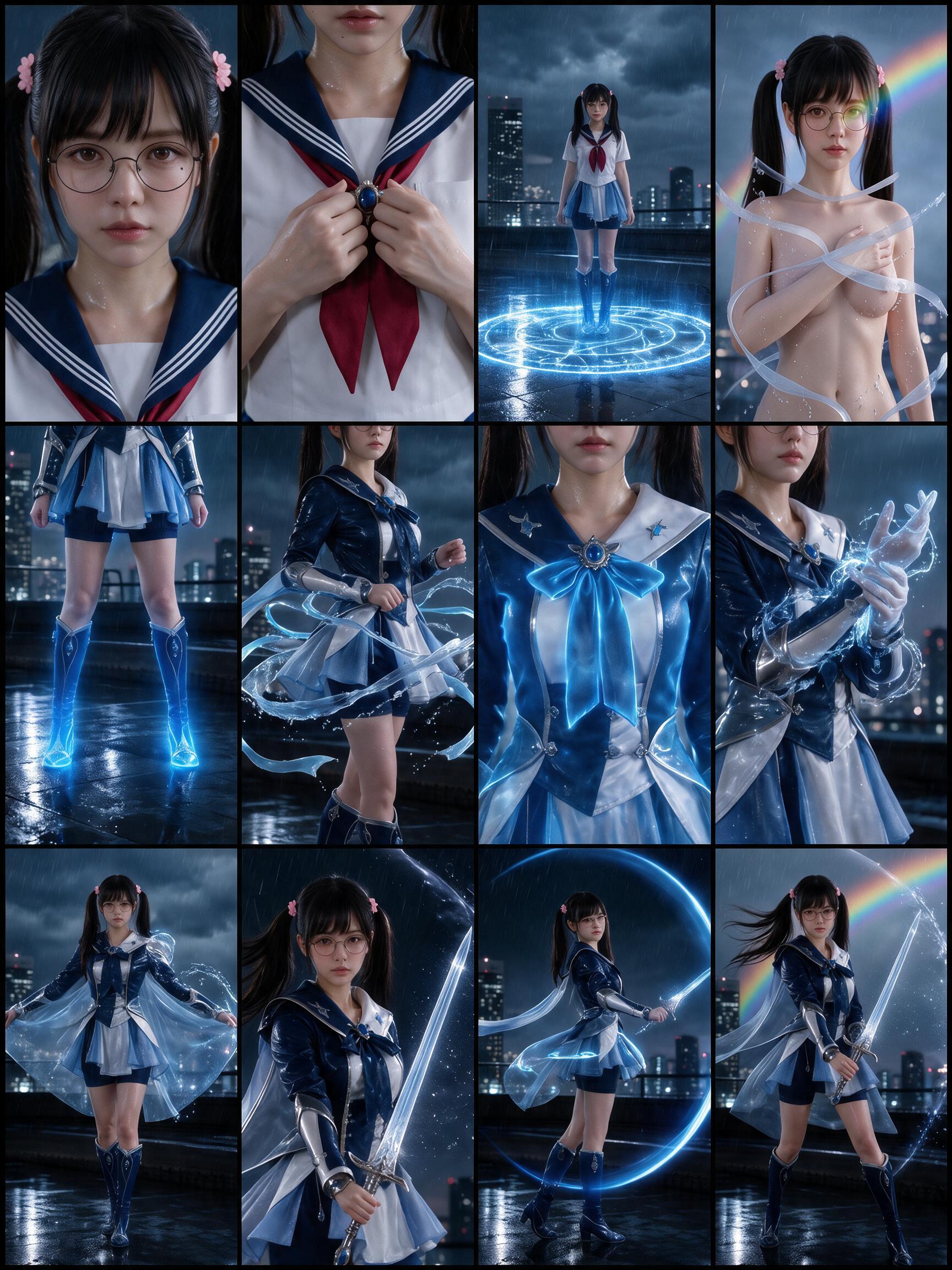 レイン・ガーディアンの12分割変身シーン
